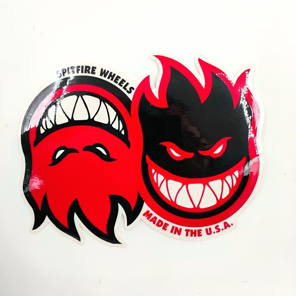 Spitfire 2 Fireballs Face Logo Black Red VTG 5x6 1990's Skateboarding Sticker